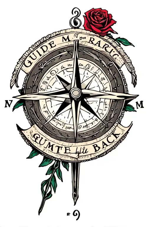 compass anchor rose that says guide me back tattoo design idea