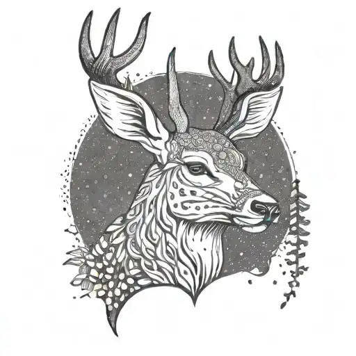 A minimalist outline of a deer with a small ax tucked behind its ear, symbolizing strength and resilience tattoo design idea
