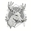 A minimalist outline of a deer with a small ax tucked behind its ear, symbolizing strength and resilience tattoo design idea
