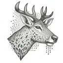 A minimalist outline of a deer with a small ax tucked behind its ear, symbolizing strength and resilience tattoo design idea