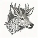 A minimalist outline of a deer with a small ax tucked behind its ear, symbolizing strength and resilience tattoo design idea