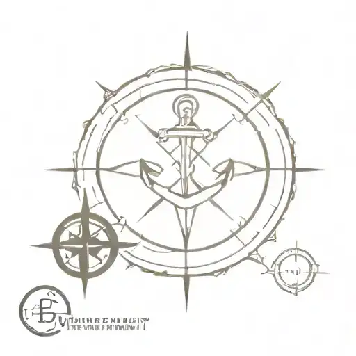 compass and anchor with initials of GVR tattoo design idea