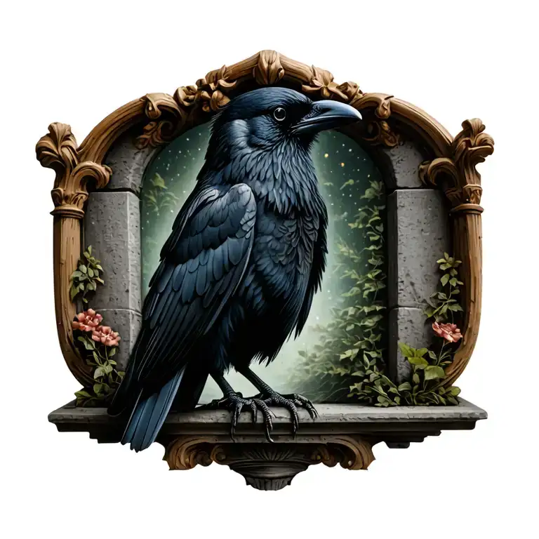 Black crow on a Tombstone  tattoo design idea