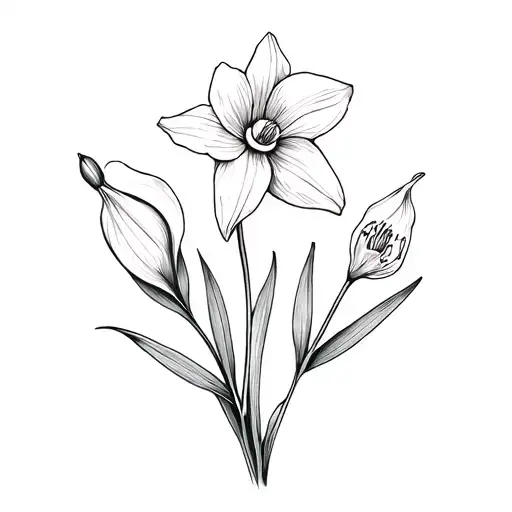 daffodil, narcissus, calla lily, and larkspur fine line tattoo tattoo design idea