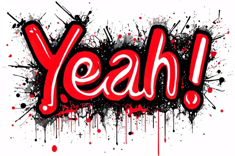 the word 《Yeah!》written from top to bottom with a musical background tattoo design idea