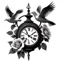 grandfather clock with 4 roses and dove tattoo design idea