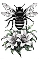 bee and lily flower tattoo design idea