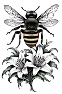 bee and lily flower tattoo design idea