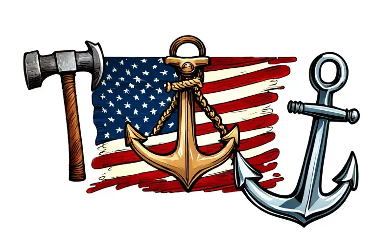 navy, anchor,, hammer tattoo design idea