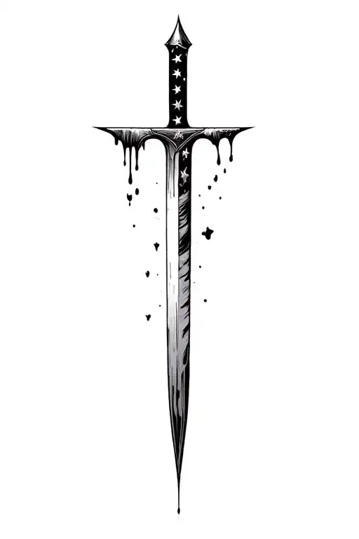 blood dripping and usa flag and long blade tattoo design idea