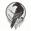 raven , nordic runes, lines around it, nordic themed tattoo design idea