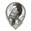 raven , nordic runes, lines around it, nordic themed tattoo design idea