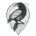 raven , nordic runes, lines around it, nordic themed tattoo design idea