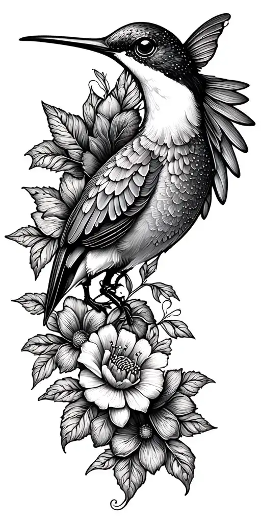 humming bird, flowers, butterflies tattoo design idea