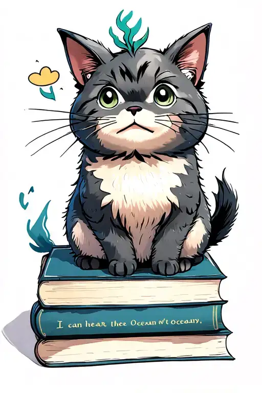 cat with whispers in the heart mark on the ear that appearsstart him on top of 3 books I can hear the oceanmyfriendtotoro tattoo design idea