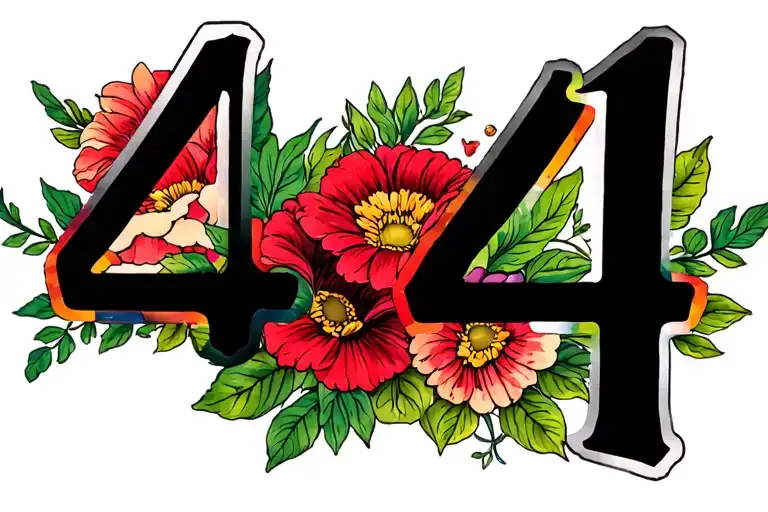444 numbers with flowers tattoo design idea
