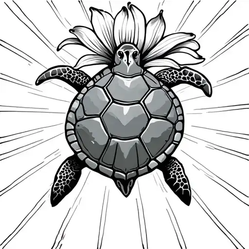 sea turtle and Lilly flower with sun rays casting down tattoo design idea