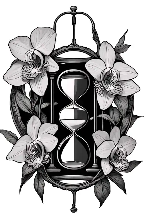 venus symbol with orchids and an hourglass tattoo design idea