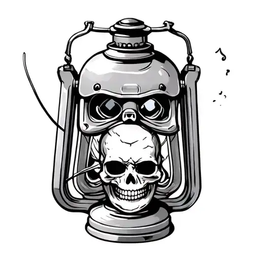 skull camera lantern tattoo design idea