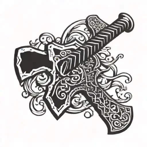 leviathan axe crossed with mjolnir hammer tattoo design idea