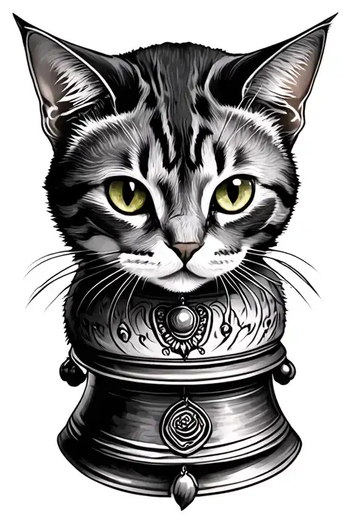 cat bell tattoo design idea