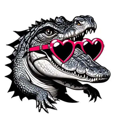 american trad tattoo design crocodile wearing heart sunglasses tattoo design idea