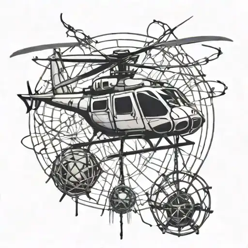 helicopter trap by a spiderweb of shibari knots tattoo design idea