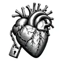 human heart with a lock and chain wrapped around it tattoo design idea
