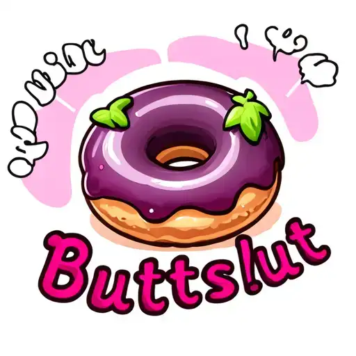 Eggplant emoji, donut emoji, words "Buttslut" tattoo design idea