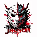 broken Friday the 13th mask with  Japanese dragon the word 'JASON' And the number 13 tattoo design idea