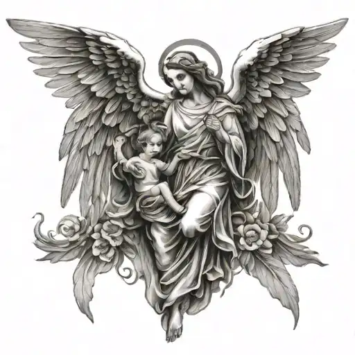 guardian angel over my two sons tattoo design idea