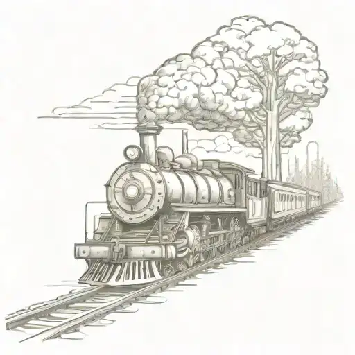 steam train in redwood trees tattoo design idea