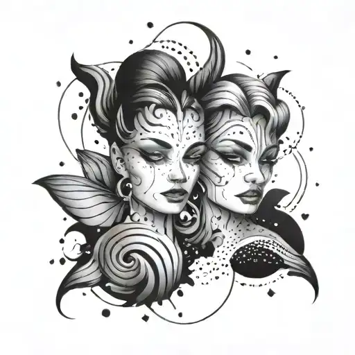 A tattoo design featuring the Gemini twins in a modern and abstract style tattoo design idea