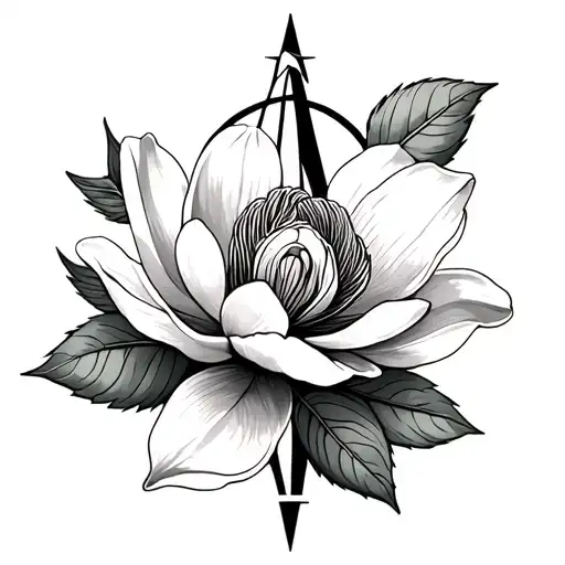 magnolia flower and compass rose tattoo design idea