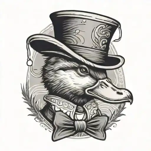 a duck with tophat and tie  tattoo design idea