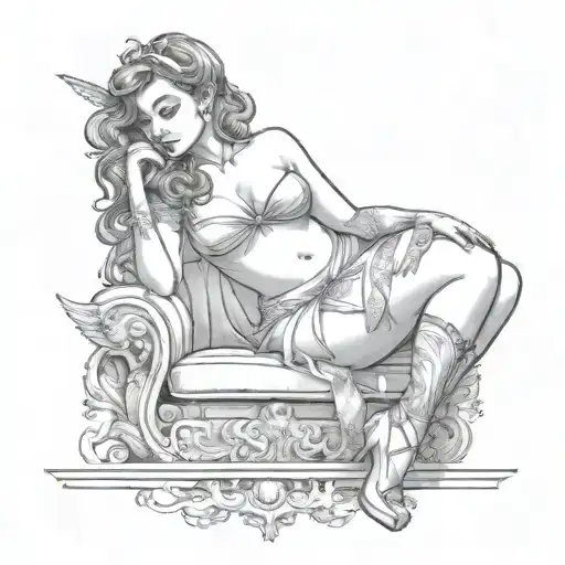 nsfw curvy pinup girl with wings tattoo design idea