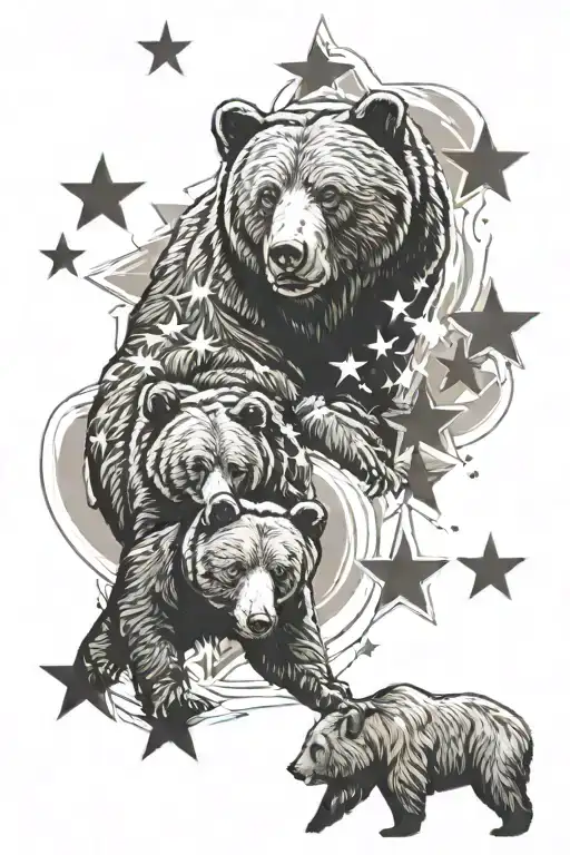 mama bear and stars tattoo design idea