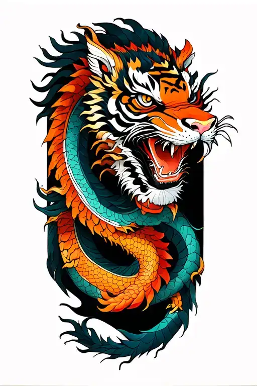 dragon and tiger surrounded tattoo design idea