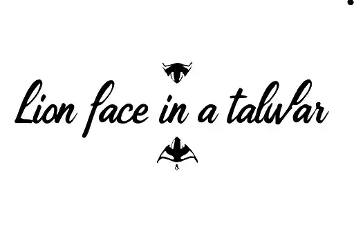 "lion face in circle a talwar" tattoo design idea