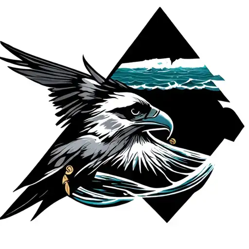 triangle shape with ocean and seahawk inside tattoo design idea