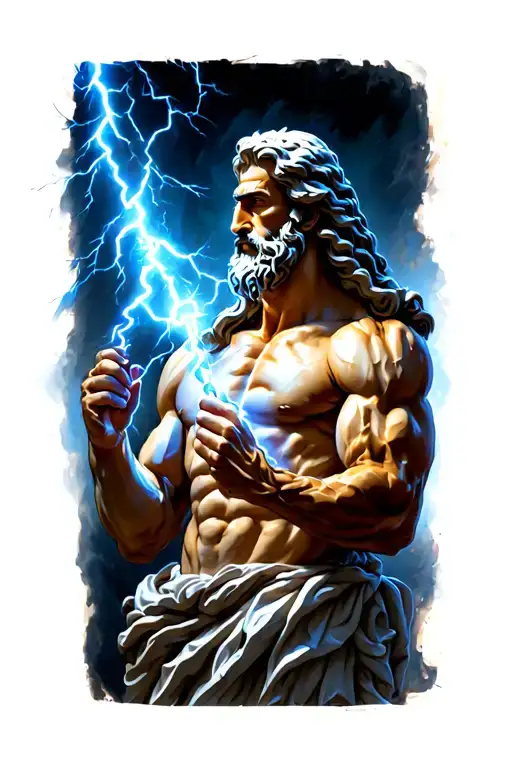 Zeus holding a lightning bolt tattoo design idea