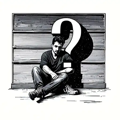 man sitting on question mark tattoo design idea
