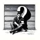 man sitting on question mark tattoo design idea