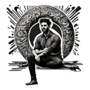 man sitting on question mark tattoo design idea