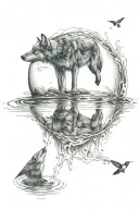 wolf and hummingbird reflection in water tattoo design idea