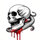 Skull with blood leaking from it's mouth and a snake slithering around the skull chest tattoo tattoo design idea