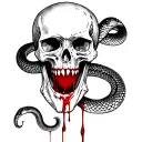 Skull with blood leaking from it's mouth and a snake slithering around the skull chest tattoo tattoo design idea