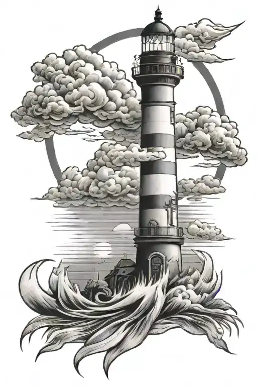 Lighthouse sunrise tattoo design idea