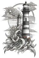 Lighthouse sunrise tattoo design idea