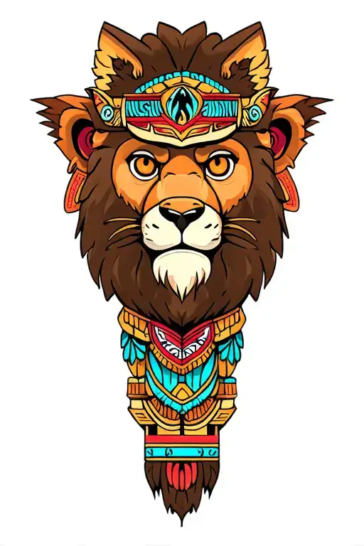 lion fox monkey turtle totem pole tattoo design idea